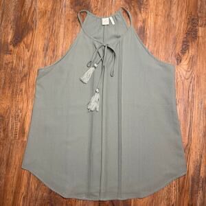 Paper Crane LARGE green tank blouse pleated front double layer halter